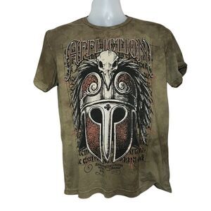 Affliction Skull Helmet Tie Dye Graphic Short Sleeve Tee Shirt Medium